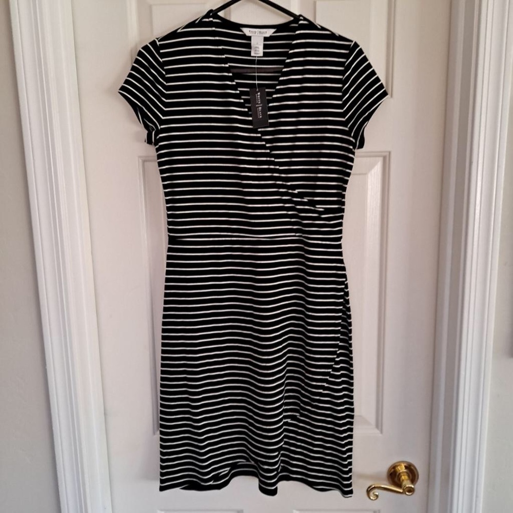 Black and white striped wrap dress